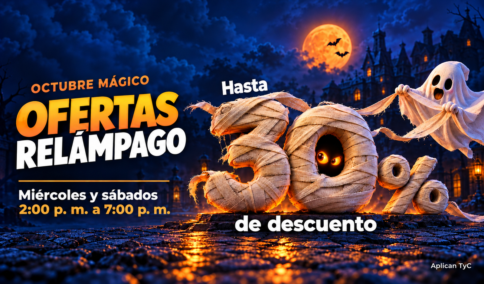 Banner de Halloween con Aplican TyC-3